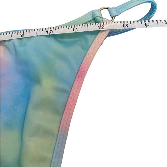 Plumeria Tye Dye 2 pc Bikini Pastel Blues Pinks Size Large Halter String Top NEW - Picture 8 of 14